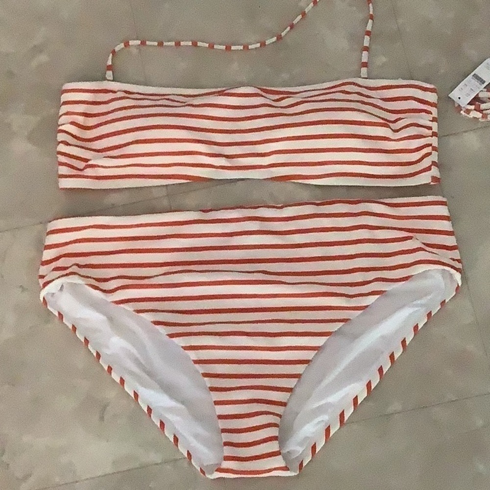 🆕 J Crew Orange Striped 2 Piece Bathing Suit Top 2X Bottom 3X